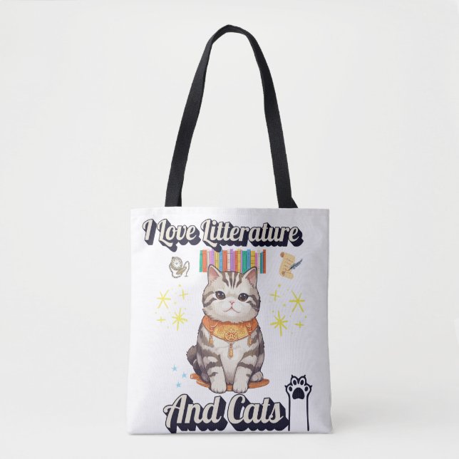 Tote Bag I Love Literature and Cats" Togs Design (Devant)