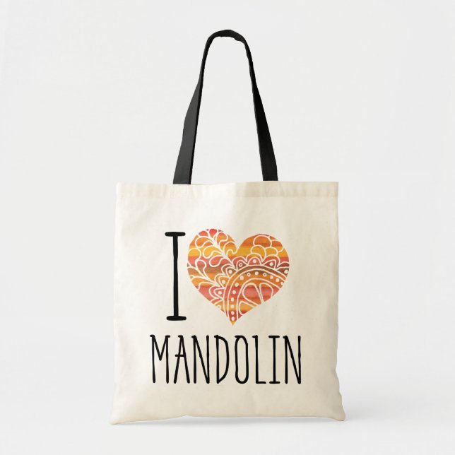 Tote Bag I Love Mandolin Orange Mandala Heart (Devant)