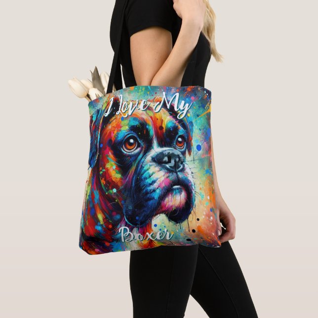 Tote Bag I Love My Boxer Pop Art Dog Personalized (De près)