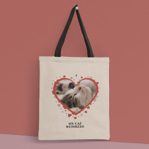 Tote Bag I Love My Cat Heart with Pet Photo and Name