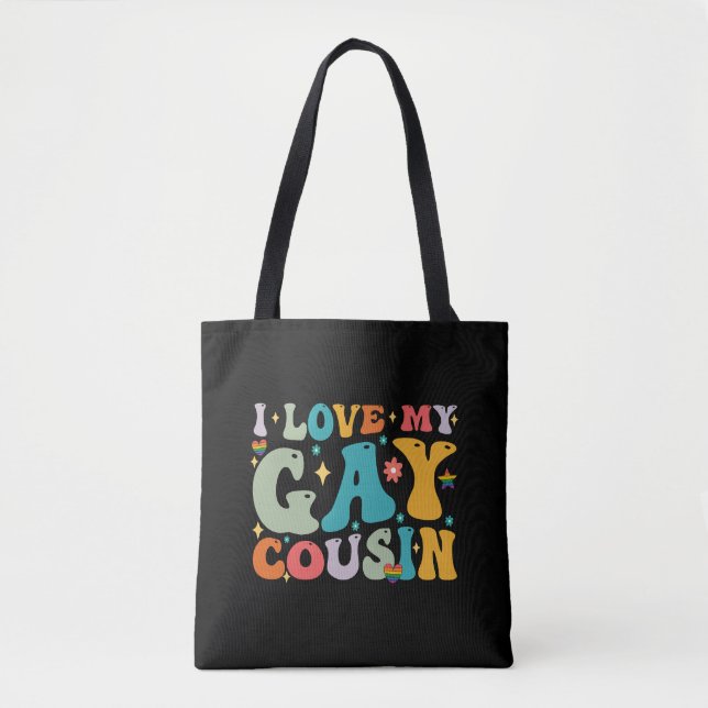Tote Bag I Love My Gay Cousin Super Rainbow LGBT Pride (Devant)