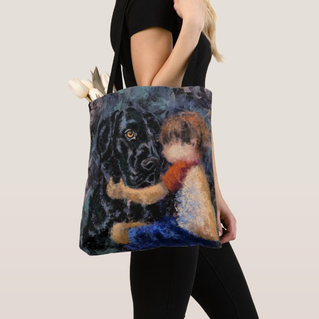 Tote Bag I Love My Pet - Art Abstrait Moderne Peinture Styl (De près)