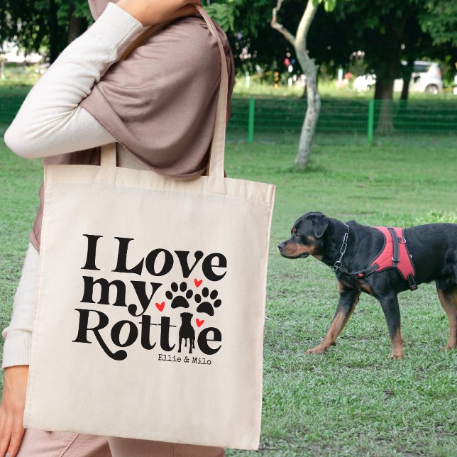 Tote Bag I Love My Rottie Rottweiler Chien Nom Personnalisé (Créateur téléchargé)
