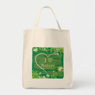 Tote Bag I Love Nature Coeur Texte et Fleurs - Vert
