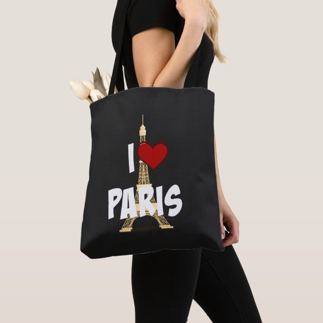 Tote Bag I Love Paris, Eiffel Tower, (De près)