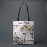 Tote Bag I Love Paris Street Scene Fourre-tout<br><div class="desc">J'adore la scène de rue du village de Paris fourre-tout avec son architecture,  son vélo et ses lampadaires,  au charme parisien pour le romantique.</div>