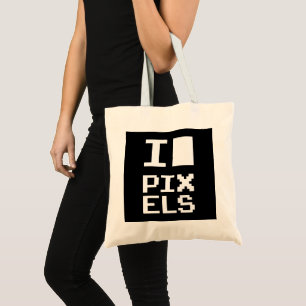 Tote Bag I Love Pixels, design geek, art des pixels