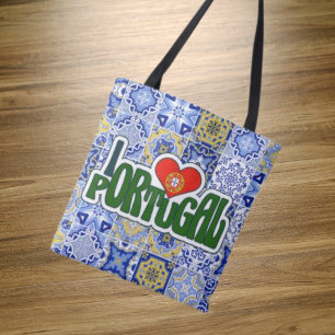 Tote Bag I Love Portugal Blue Tiles Shopping Bag