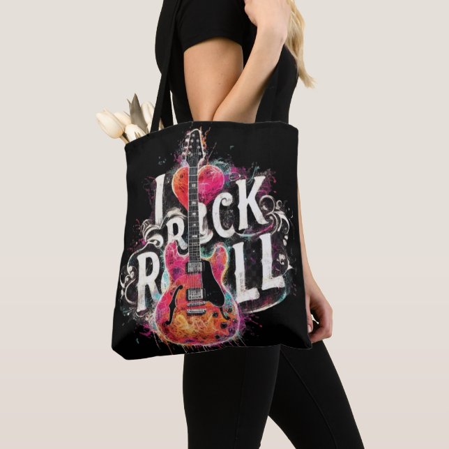 Tote Bag I Love Rock N Roll Guitare Électrique Peinture (De près)