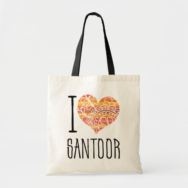 Tote Bag I Love Santoor Orange Mandala Heart (Devant)