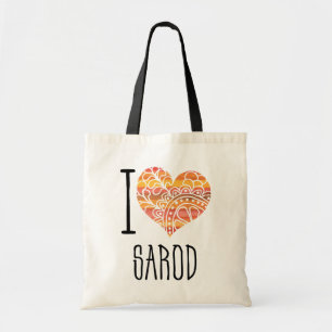 Tote Bag I Love Sarod Orange Mandala Heart