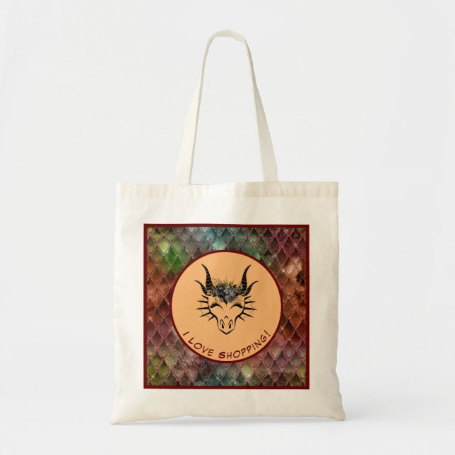 Tote Bag I Love Shopping Dragon Head & Scales (Devant)
