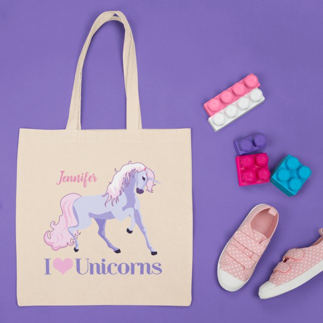 Tote Bag I Love Unicorns Plutôt Personnalisé Unicorn (Créateur téléchargé)