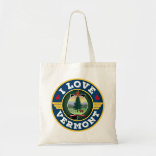 Tote Bag I Love Vermont State Flag and Map