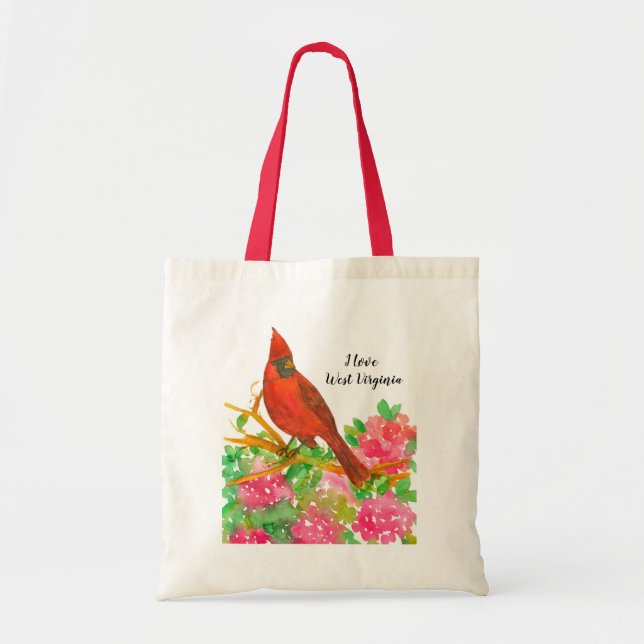 Tote Bag I Love West Virginia Cardinal Rhododendron (Devant)