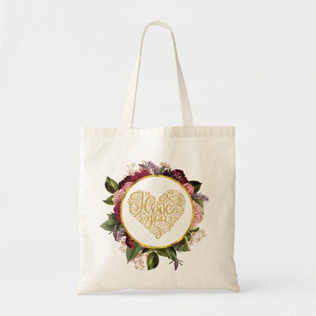 Tote Bag I Love You Fancy Golden Ornate (Devant)
