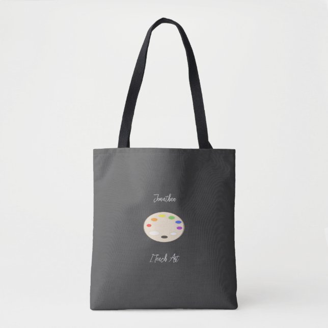Tote Bag I Teach Art Personalized Paint Palette Black (Devant)