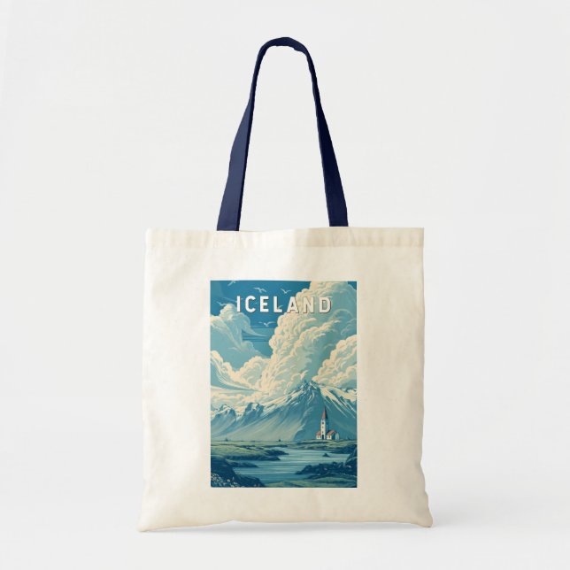 Tote Bag Iceland Illustration Travel Art Vintage (Devant)