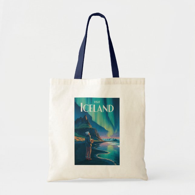 Tote Bag Iceland Northern Lights Illustration Travel Art Vi (Devant)