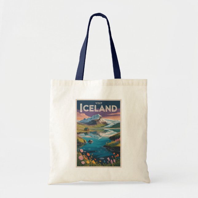 Tote Bag Iceland Painterly Illustration Travel Art Vintage (Devant)