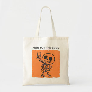Tote Bag Ici pour les Huées Toile Drôle de Squelette Hallow