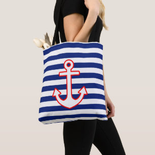 Tote Bag Icône Ancre de style nautique sur les bandes