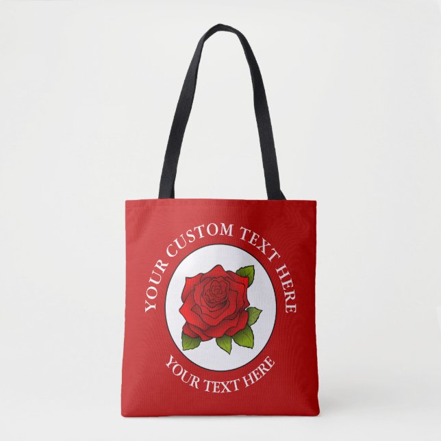Tote Bag Icône de texte personnalisé Rose rouge (Devant)
