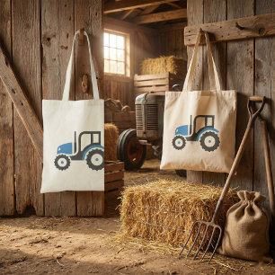 Tote Bag Icône de tracteur agricole bleu et gris