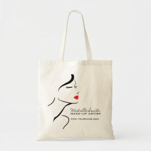 Tote Bag Icône maquillage Femme visage en noir blanc rouge 
