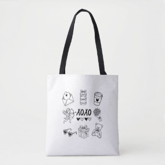 Tote Bag Icônes modernes de la Saint-Valentin dessinées à l