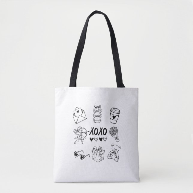 Tote Bag Icônes modernes de la Saint-Valentin dessinées à l (Devant)