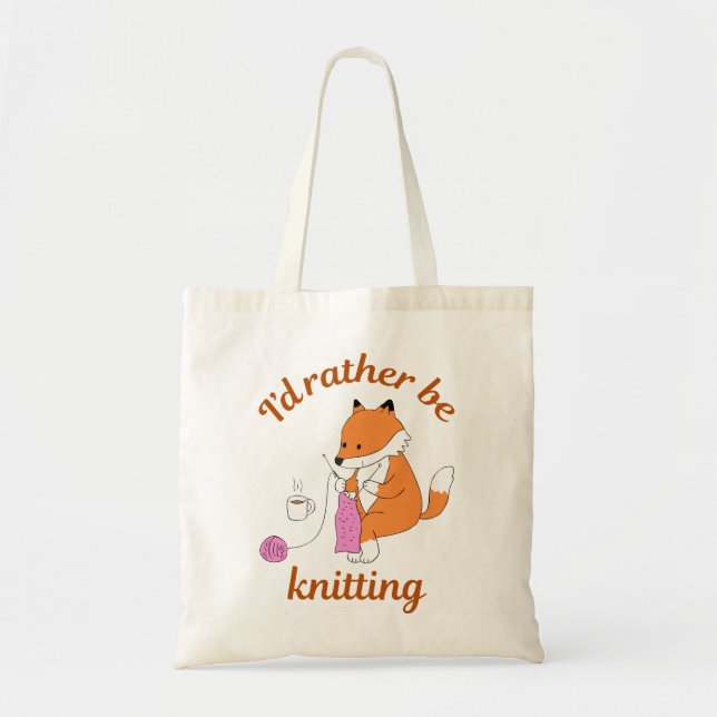 Tote Bag I'd Rather be Knitting - Fox - Knitting Lover (Devant)