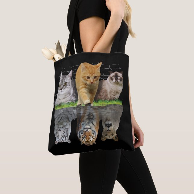 Tote Bag Idée de design de cadeau avec réflexion de chat am (De près)