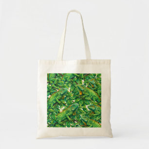 Tote Bag Iguane Vert Motif de Feuilles de Jungle Tropicale