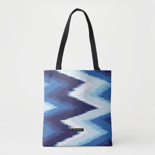 Tote Bag Ikat bleu personnalisé Chevron Motif Bridesmaid (Devant)