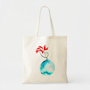 Tote Bag Ikebana aquarelle vase bleu