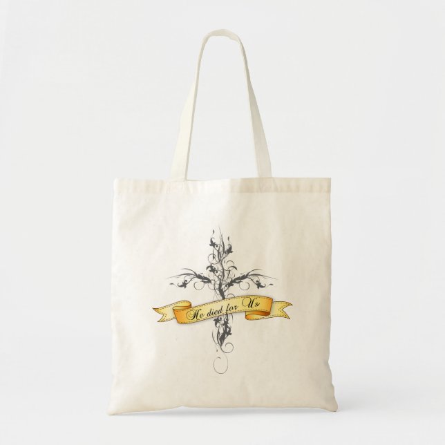 Tote Bag Il est mort pour nous Floral Cross (Devant)