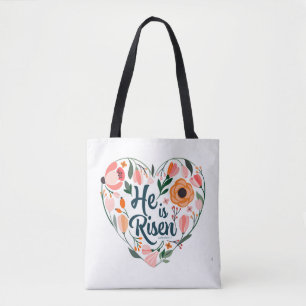 Tote Bag Il est ressuscité Boho Christian Heart Motif Inspi