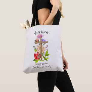 Tote Bag Il est ressuscité, bois fleuri Famille de Pâques,