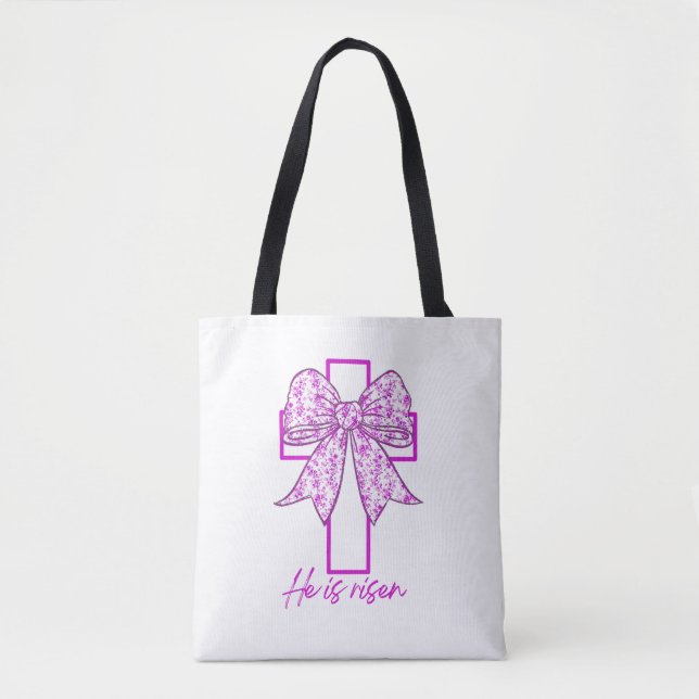 Tote Bag Il est ressuscité, Croquette Bow rose floral (Devant)