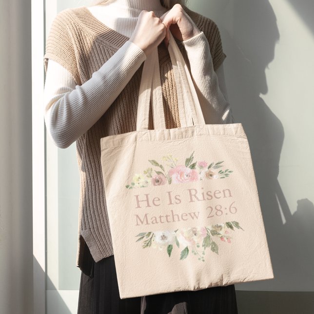 Tote Bag Il est ressuscité rose belle florale religieuse Pâ (Créateur téléchargé)