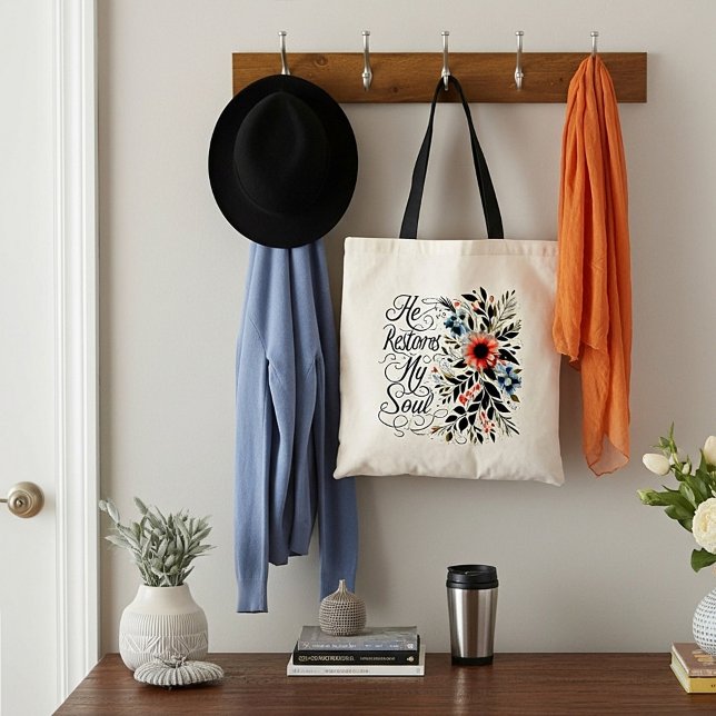 Tote Bag Il restaure mon âme floral (Créateur téléchargé)