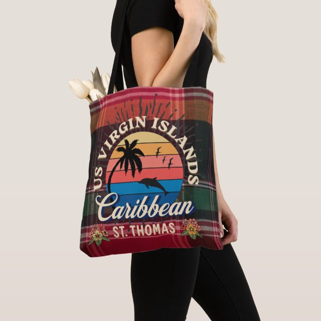 Tote Bag Îles Vierges américaines St. Thomas USVI Madras Tr (De près)
