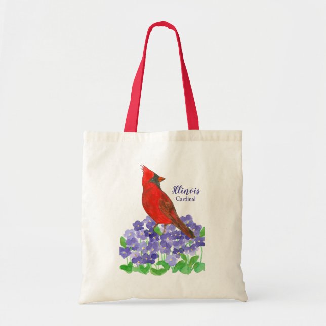 Tote Bag Illinois Souvenir Oiseau Cardinal Violets pourpres (Devant)