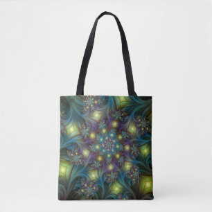 Tote Bag Illuminé Abstrait brillant Turquoise violet Fracta