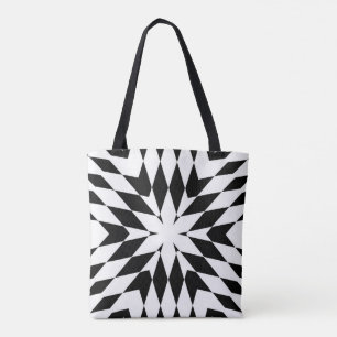 Tote Bag Illusion géométrique optique moderne en noir et bl