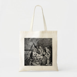 Tote Bag Illustrated Christmas Nativity Scene