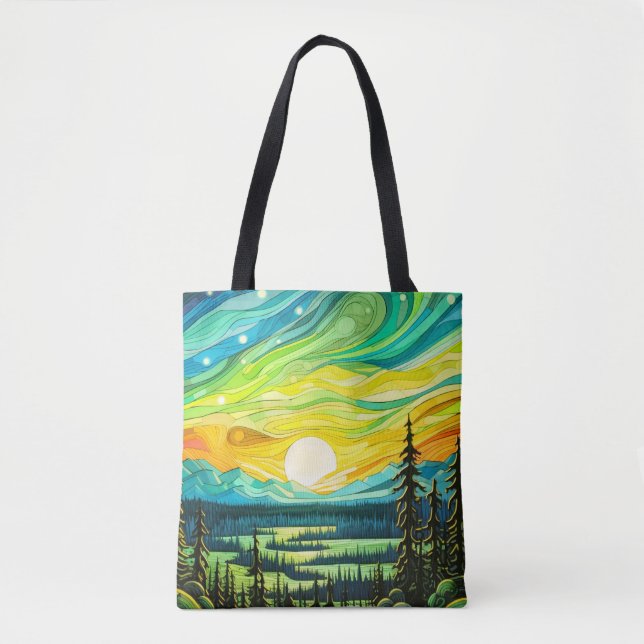 Tote Bag Illustration Abstraite de Coucher de Soleil Majest (Devant)