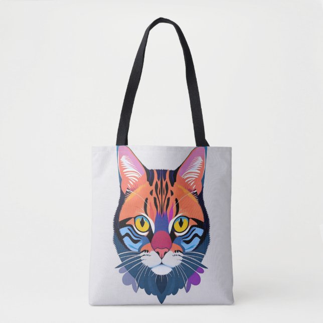Tote Bag Illustration abstraite d'un visage de chat (Devant)