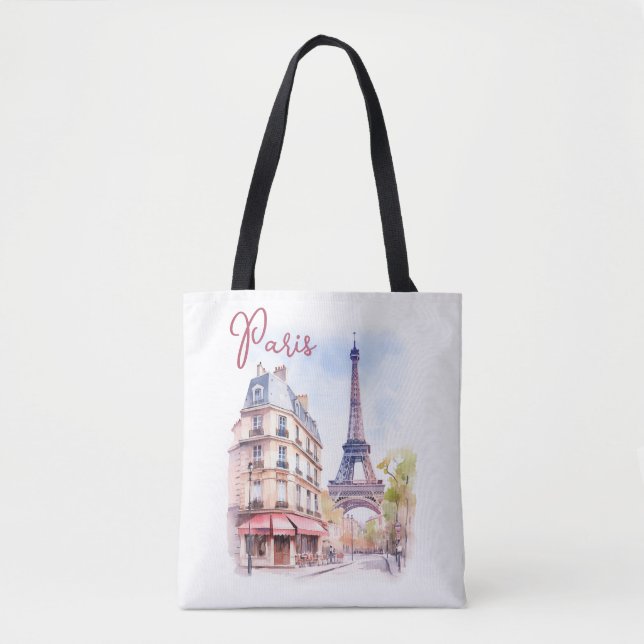 Tote Bag Illustration aquarelle de la Tour Eiffel de Paris (Devant)
